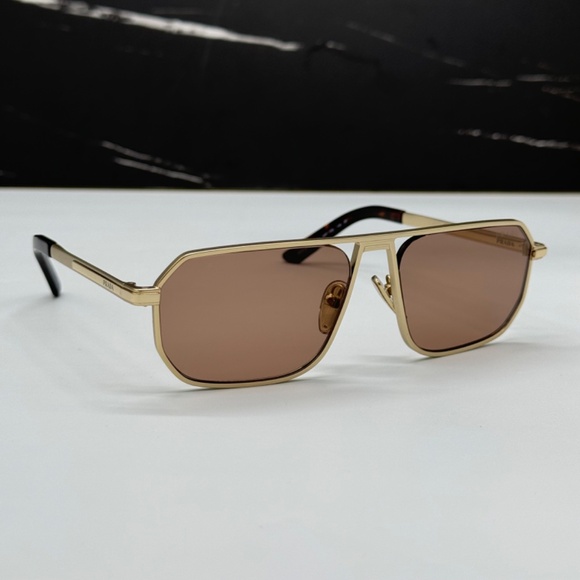 NEW PR A53S VAF10D PRADA GOLD BROWN PILOT SPR A53 VAF10D MEN SUNGLASSES - Picture 5 of 12